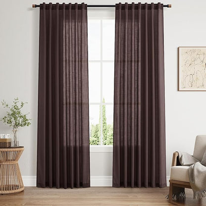 Coffee Brown Linen Curtains 80 Inch Length by Nanspring