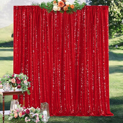 Sequin Backdrop Glitter Party Backdrop Curtain Red - 10ft x 10ft | Background - Image 5