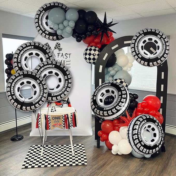 6 PCS Race Car Tire Foil Balloons, 30 Inch Reusable Racing Wheel Balloons - Image 3