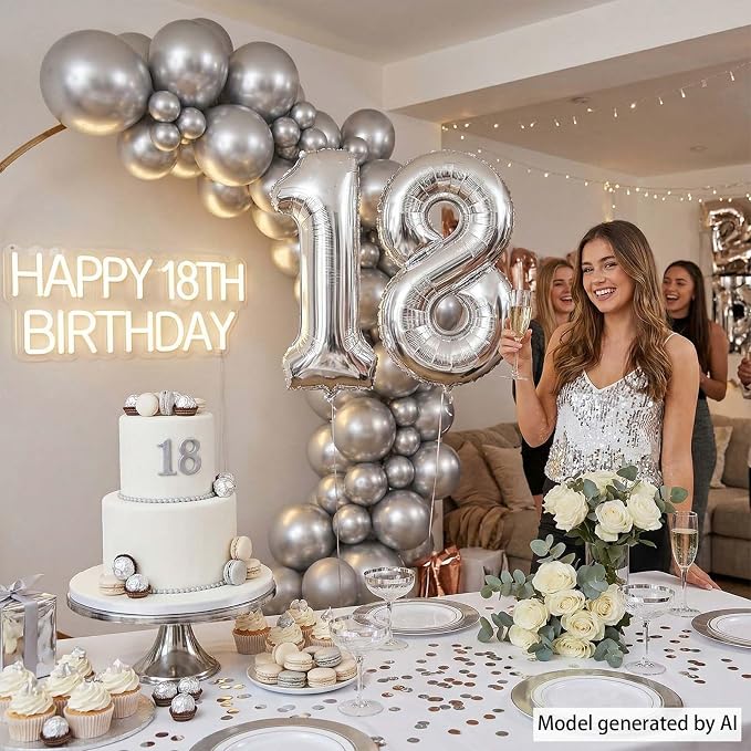 Silver Number 18 Balloon 40 Inch, Sleek Foil - Image 2