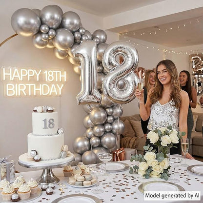 Silver Number 18 Balloon 40 Inch, Sleek Foil - Image 2