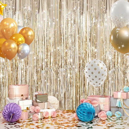 2Pack Champagne Gold Foil Fringe Backdrop Curtains, Tinsel Door Streamers - Image 5