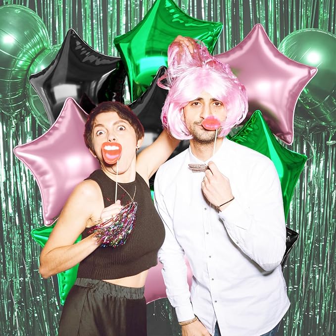Pink Green Black Star Foil Balloon, 18 Inch Large Metallic Stars Balloons - Image 5