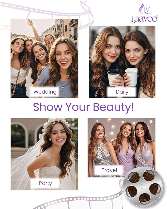 LaaVoo Tape in Hair Extensions Human Hair Mocha Brown Tape in Extensions Invisible Hair Extension Tape on Silky Straight Hair 16inch 20pcs 50g