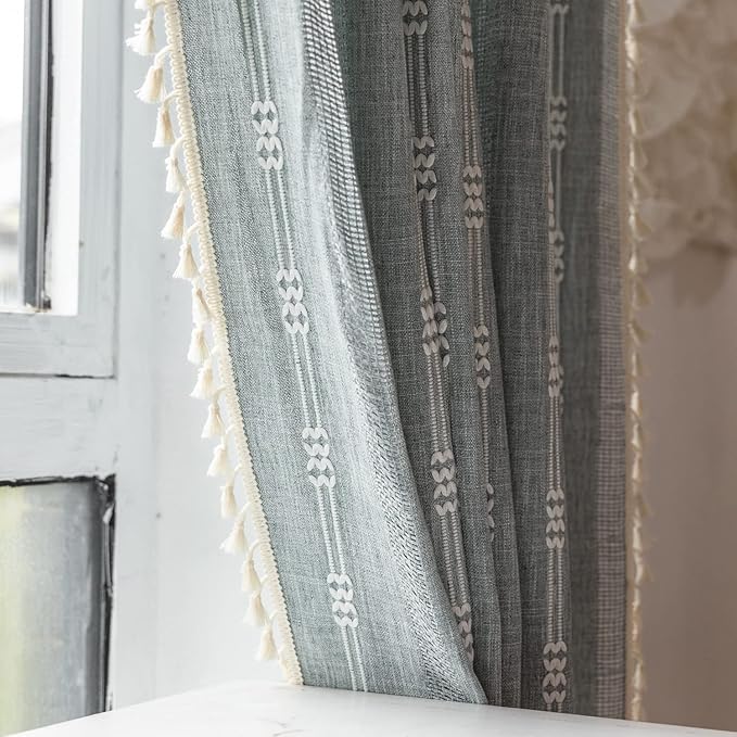 Boho Embroidery Striped Farmhouse Curtains - Image 5