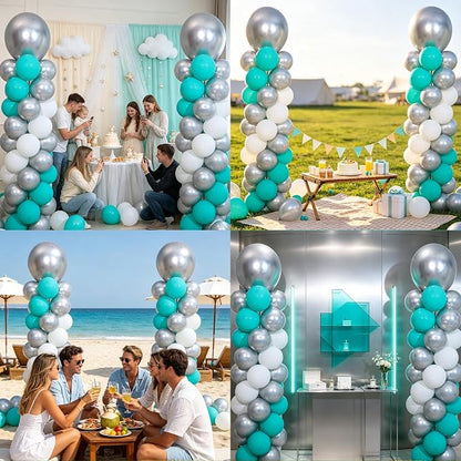 2 Sets Teal Blue Silver White Balloon Column Kit - Image 6