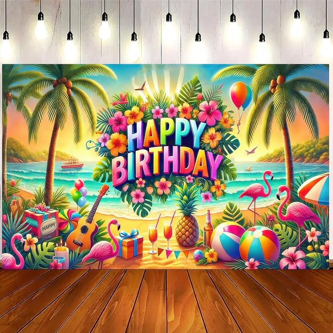 BlissYard Tropical Flamingo Birthday Banner 71x43 Inch Polyester | Polyester - Image 4