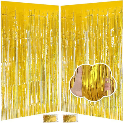 JINSUI Gold Fringe Backdrop 3.3x8.2ft, 2 Pack Foil Tinsel Curtains Decor | by JINSUI