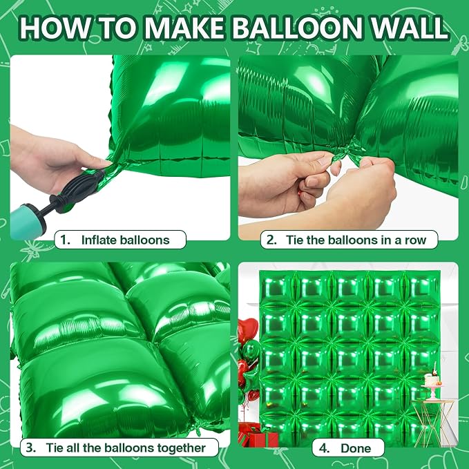 NISOCY 25PCS Metallic Green Square Foil Balloons Wall Backdrop | Double Sided - Image 4