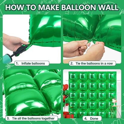 NISOCY 25PCS Metallic Green Square Foil Balloons Wall Backdrop | Double Sided - Image 4
