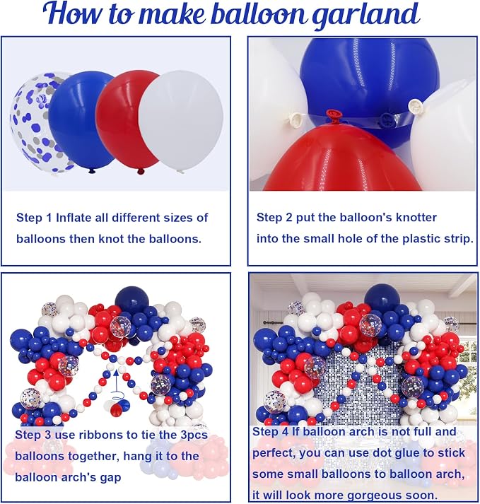 Red White and Blue Balloons Garland Arch Kit - Image 3