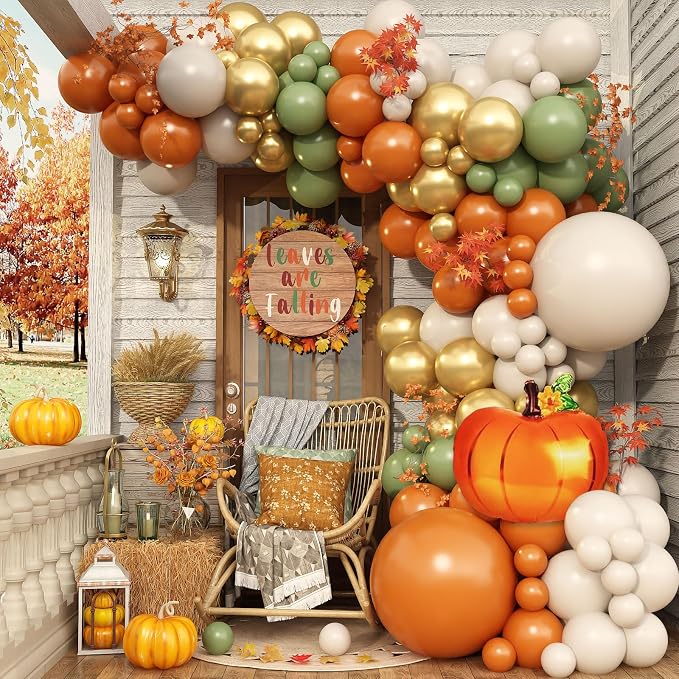 Fall Balloons Garland Arch Kit, Burnt Orange Pumpkin Foil Balloons by Togvu