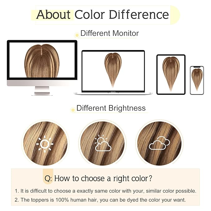 SEGO Hair Toppers for Women Real Human Hair, 7 * 13CM Silk Base 100% Remy Clip in Top Wiglet Hairpieces, Top Pieces Add Volume -12 Inch 4T4P27