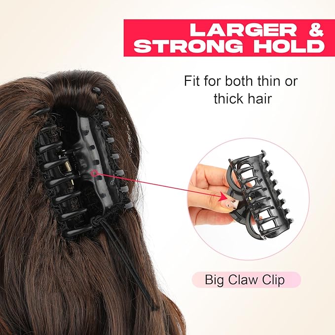 Ponytail Extension - 14" Claw Clip in Ponytail Hair Extensions Natural Soft Synthetic Layered Wavy Pony Tail Hair Pieces for Women - Black