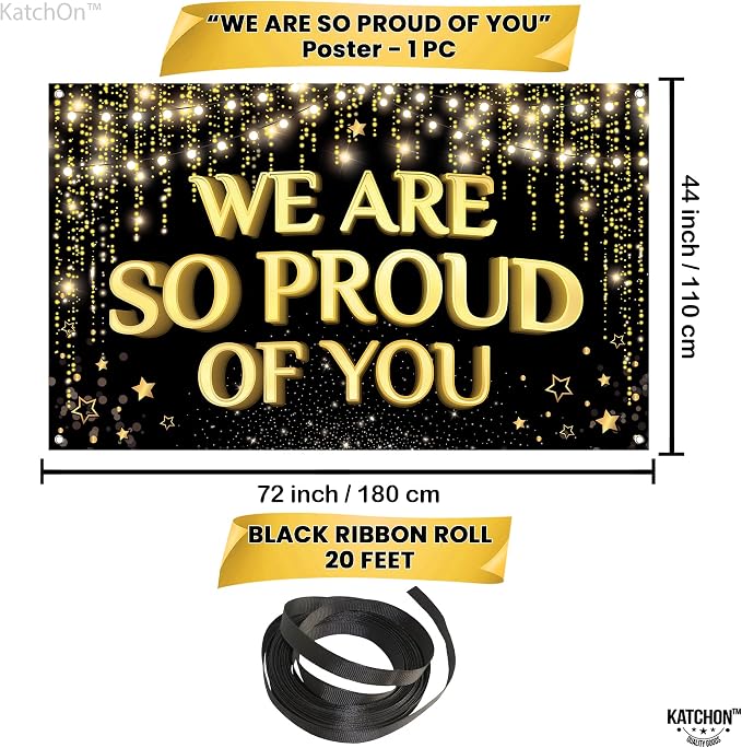 KatchOn Black and Gold Congratulations Banner 72x44 Inch | We Are So Proud of - Image 4