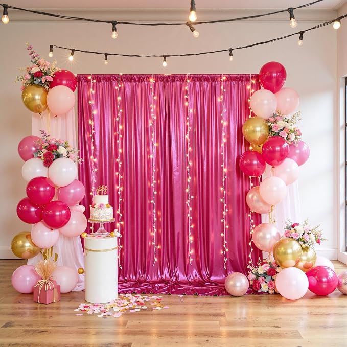 20x10ft Thick Hot Pink Glitter Backdrop Curtain Panels - Image 6