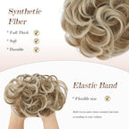FESHFEN Messy Bun Hair Piece - Elastic Wavy Curly Hair Bun Scrunchies Extensions Synthetic Chignon Hairpieces for Women Girls, Strawberry Blonde & Platinum Blonde Tips 1.5 oz