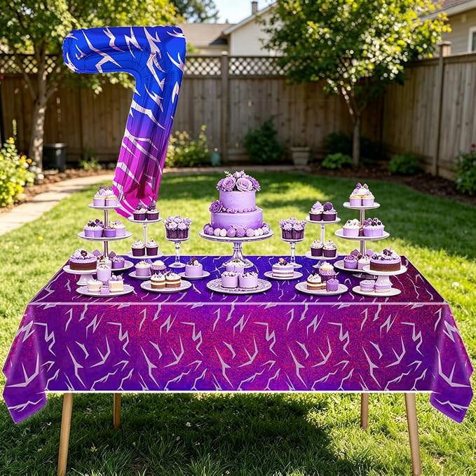 2pcs Purple Demon 54''x108'' Birthday Tablecloth and 40 Inches Number 7 Hunters - Image 6
