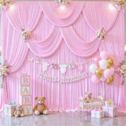 10x12 Pink Backdrop Curtains for Wedding Party Wrinkle Free Backdrops Curtain - Image 4