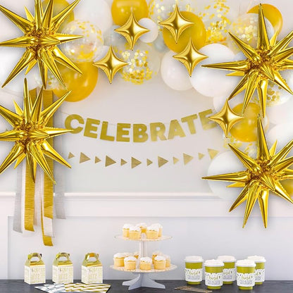 TONIFUL 18Pcs 22Inch Gold Large Explosion Star Mylar Balloons and 10Inch Four - Image 4