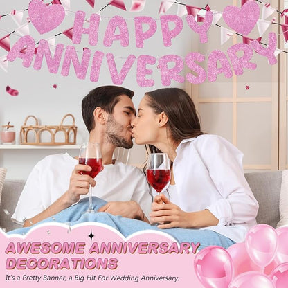 Fulmoon Happy Anniversary Banner Glitter Happy Anniversary Decorations Wedding - Image 4
