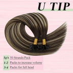 YoungSee Utip Hair Extensions Ombre Dark Brown with Ash Blonde U Tips Hair Extensions Human Hair Ombre 24In 1G/S 50G