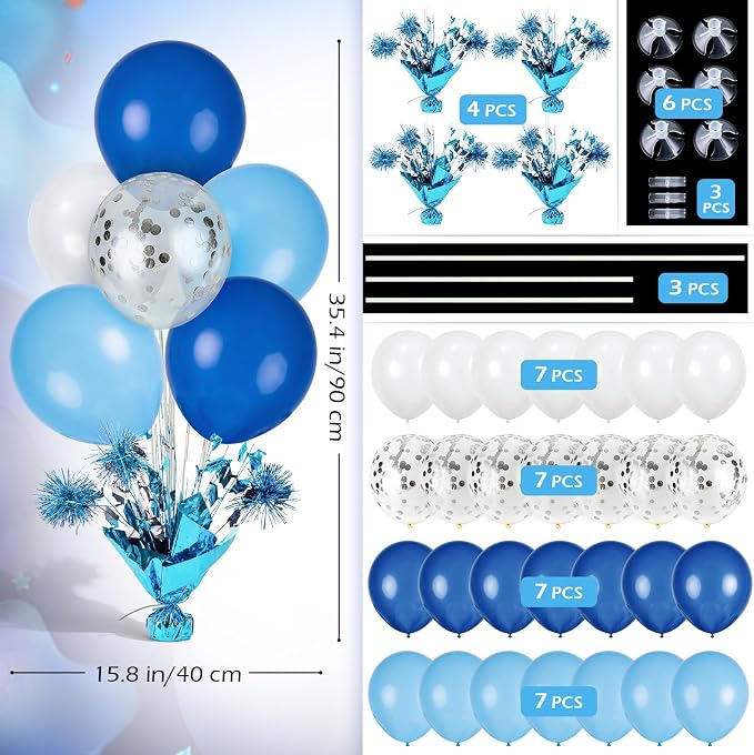 4 Set Blue White Balloon Centerpieces - Image 3