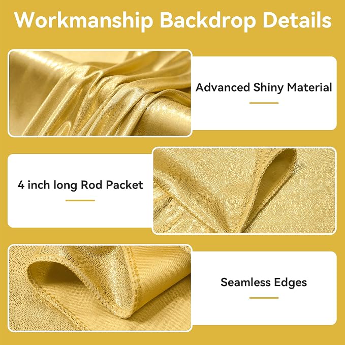 20x12ft Glitter Gold Backdrop Curtains, Sequin Curtains Wrinkle Free Polyester - Image 4