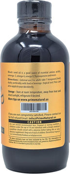Prime Natural Organic Black Seed Oil 4oz - Cold Pressed Unrefined High Thymoquinone 1.7% USDA Certified - Turkish Origin Potent Nigella Sativa Liquid - Vegan Omega 3 6 9, Antioxidant