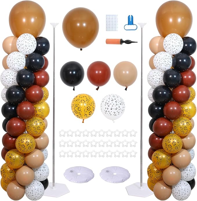 Cheetah Print Balloon Column Stand Kit of 2, Nude Balloon Tower, Jungle Party by ZyloonDecoration
