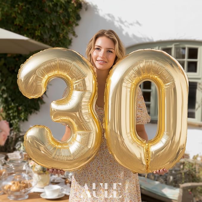AULE 40 Inch Light Gold 30 Balloon Number Foil 0-9 Birthday Big Numbers | - Image 3