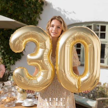 AULE 40 Inch Light Gold 30 Balloon Number Foil 0-9 Birthday Big Numbers | - Image 3