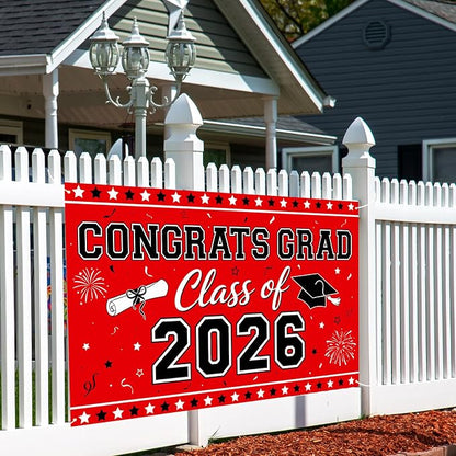 Red Graduation Banner Class of 2026-72" x 44" Congrats Grad Backdrop Decorations - Image 5