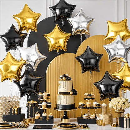 Black Gold Foil Star Balloons, 18 Inches Star Foil Balloons - Image 4