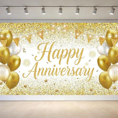 White Gold Happy Anniversary Banner Large Backdrop Decorations, Church or Work by Unknown