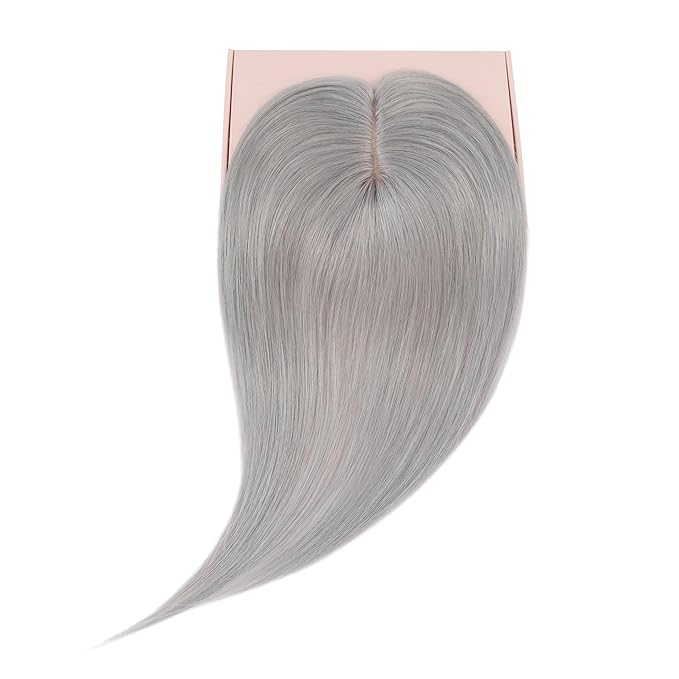 Rich Choices Hair Toppers for Women Real Human Hair 100% Human Remy Toppers NO Bangs for Women with Thinning on Top Clip in Hairpiece 4"x4.7"Lace Base 8 Inch Gray
