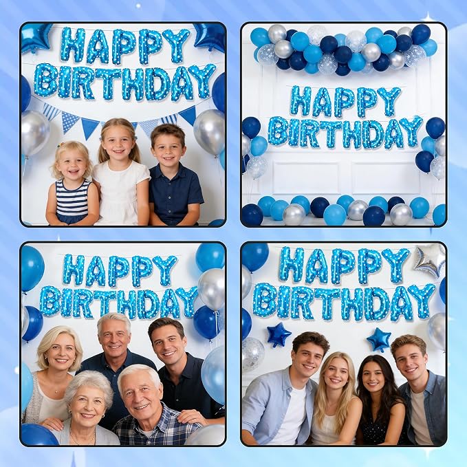 Blue Happy Birthday Balloons Banner Letter Signs Party Decorations - Image 6