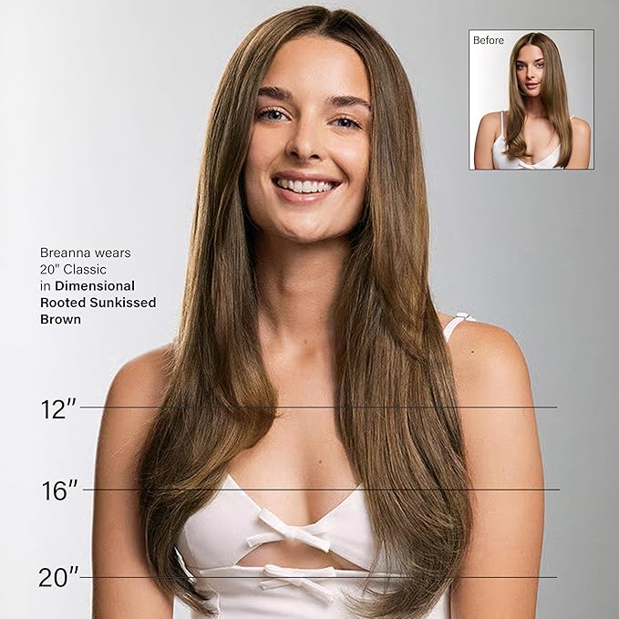 Luxy 100% Remy Human Hair – Halo Clip-In Hair Extensions –Natural Looking Volume & Length - One-Piece - Easy 5-Min Application 150 grams 12" Dimensional Rooted Sunkissed Brown