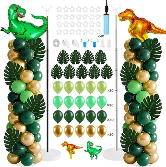 2 Sets Dinosaur Balloon Column Stand Kits Adjustable Green Gold Balloons Column by Unknown