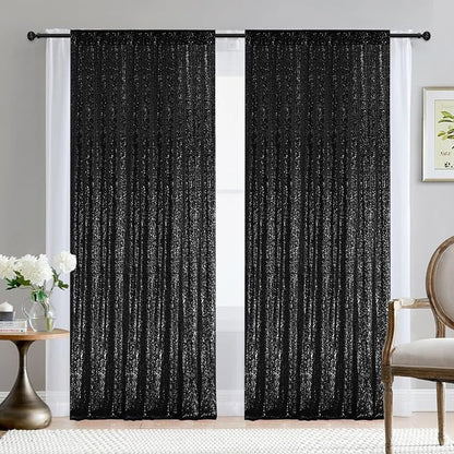 2×8FT-2PCS Black Sequin Backdrop Curtains Panels, Photography Backdrop Glitter - Image 2