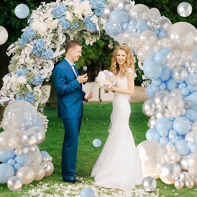 CROSSFINGERS Pearl Blue and White Balloon Arch Kit - Image 5