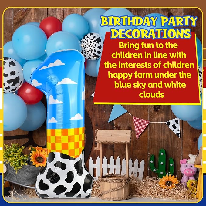 40 Inch Number 1 Balloon Blue Clouds Cartoon Story Balloons Toy Inspired Story - Image 3