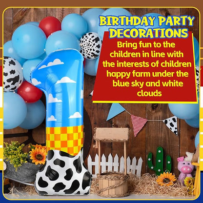 40 Inch Number 1 Balloon Blue Clouds Cartoon Story Balloons Toy Inspired Story - Image 3