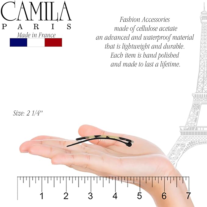 Camila Paris CP2806 French Hair Barrette Clip for Girls, Handmade, White Tokyo, Metal-Free Closure Strong Hold Grip Hair Clips for Women, No Slip Durable Styling Girls Hair Accessories, Made in France