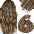 Sunny Hair Tape in Hair Extensions Human Hair 18 Inch Hair Extensions Real Human Hair Tape in Extensions for Women Medium Brown Highlights Caramel Blonde Remy Hair Straight Skin Weft 40pcs 100g