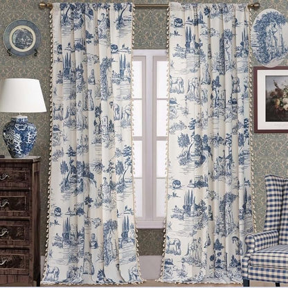 F-CHU Blue Patterned Curtains 63 Inches Long by F-CHU