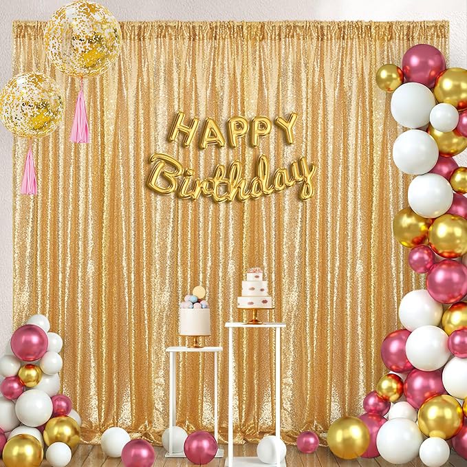 Sequin Backdrop Gold Curtains 4 Pcs 2ftx8ft Glitter Shimmer Fabric | Sparkly - Image 7