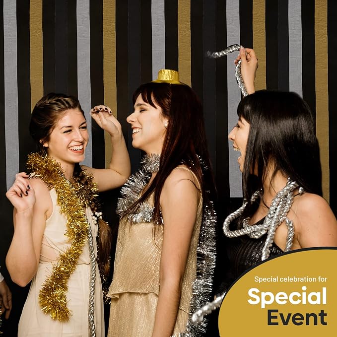 6 Black Gold Streamers, 492ft Pack of Crepe Paper Party Decorations | Each roll - Image 7