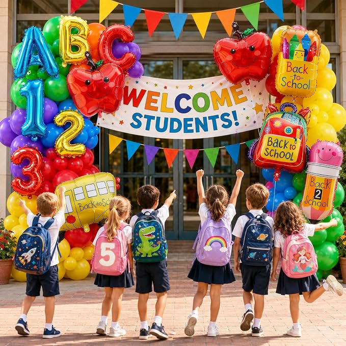 Back to School Balloons 12pcs Welcome School Bus Balloon Colorful Schoolbag - Image 4