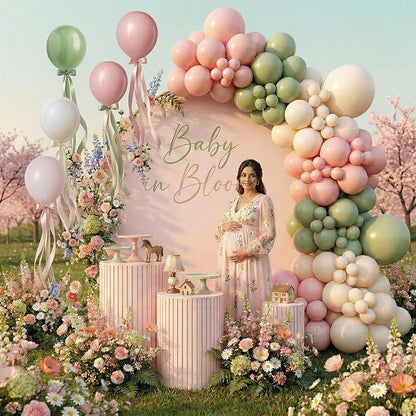 Sage Green Pink Balloons, Blush Sand White Balloon - Image 3